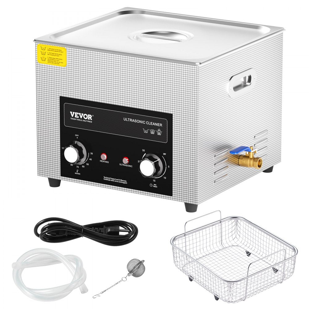 VEVOR 15L Ultrasonic Cleaner with Heater Timer & Basket, Professional Digital Sonic Cavitation Machine, 360W Cleaning Machine for Lab Tools, Metal Parts, Carburetor, Brass, Auto Parts, Engine Parts