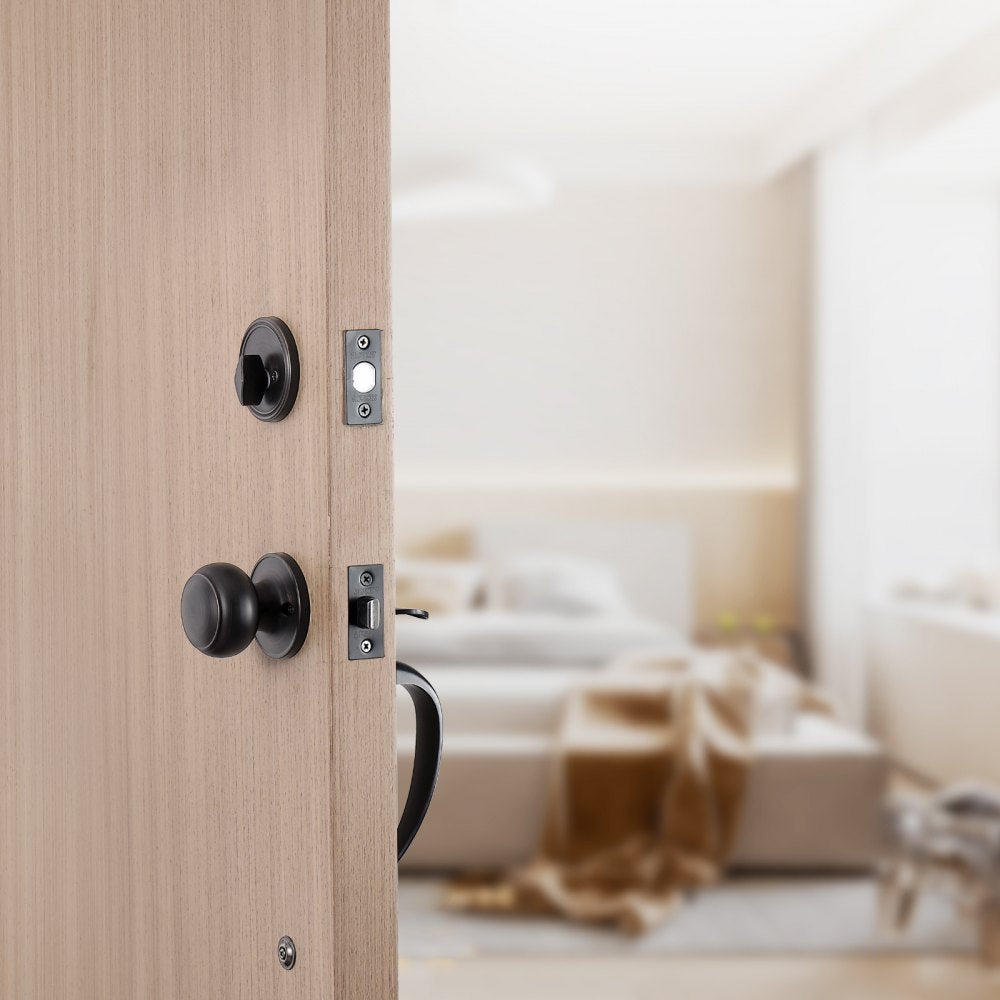 VEVOR Front Door Handle and Deadbolt Set, Front Door Lock Set with Interior Knob, Adjustable Hole Spacing Single Cylinder Handleset, for Right and Left Handed Entrance, Brushed Oil Rubbed Bronze