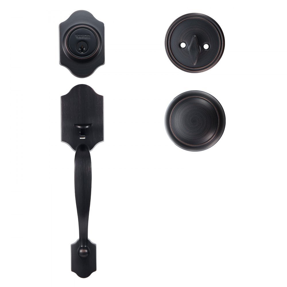 VEVOR Front Door Handle and Deadbolt Set, Front Door Lock Set with Interior Knob, Adjustable Hole Spacing Single Cylinder Handleset, for Right and Left Handed Entrance, Brushed Oil Rubbed Bronze