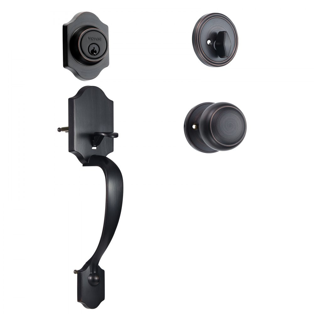 VEVOR Front Door Handle and Deadbolt Set, Front Door Lock Set with Interior Knob, Adjustable Hole Spacing Single Cylinder Handleset, for Right and Left Handed Entrance, Brushed Oil Rubbed Bronze