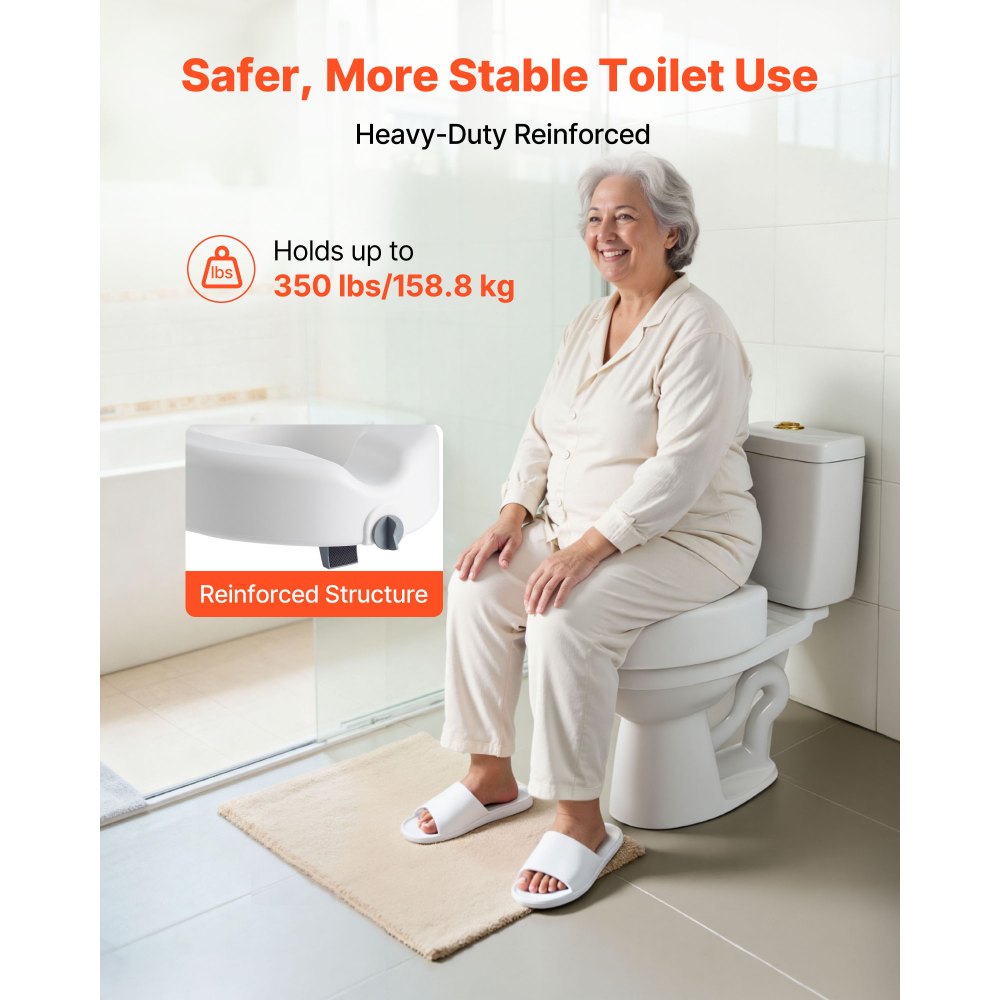 VEVOR Raised Toilet Seat, 350 lbs Capacity, 5-Inch Lift Height, Commode Elevated Toilet Seat Riser with Enlarged Opening for Seniors, Elderly, Handicap, Disabled, Adults, Fits Elongated & Round Bowl