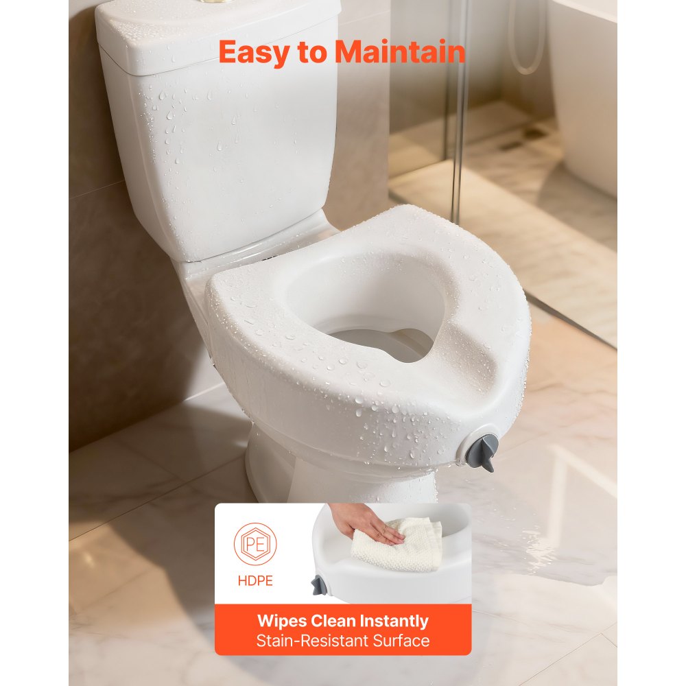 VEVOR Raised Toilet Seat, 350 lbs Capacity, 5-Inch Lift Height, Commode Elevated Toilet Seat Riser with Enlarged Opening for Seniors, Elderly, Handicap, Disabled, Adults, Fits Elongated & Round Bowl