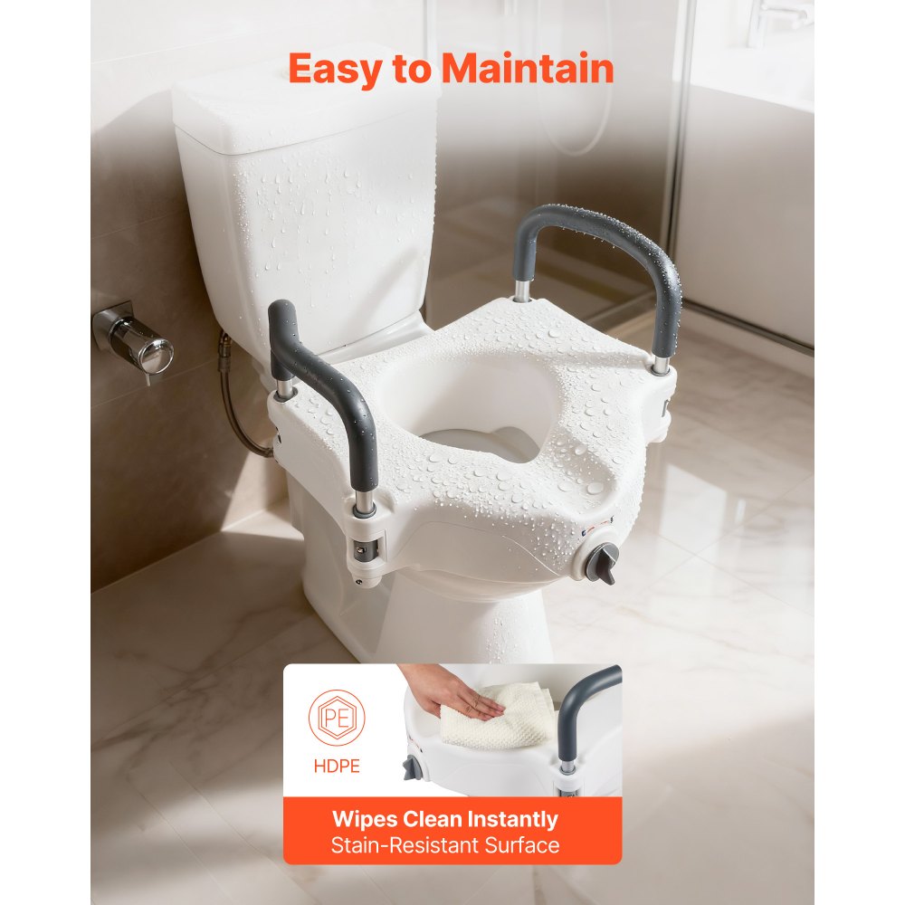 VEVOR Raised Toilet Seat with Arms, 300 lbs Load Capacity, 5-Inch Lift Height, Widened Commode Elevated Toilet Seat Riser with Padded Handles for Seniors, Elderly, Handicap, Disabled, and Adults Use