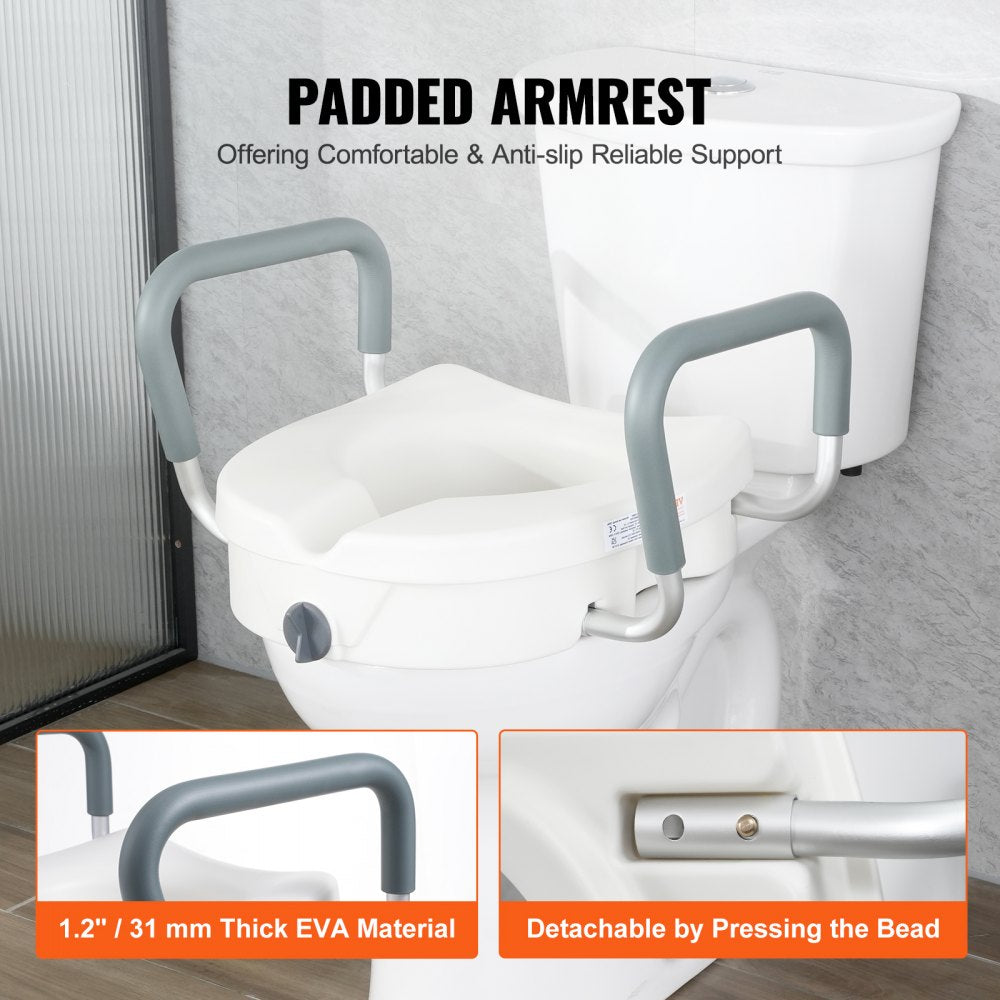 VEVOR Raised Toilet Seat, 5" Height Raised, 350 lbs Weight Capacity, for Round and Elongated Toilet, Twist Lock Installation,19.1" - 21.7" Adjustable Width, for Elderly, Handicap, Patient, Pregnant, M