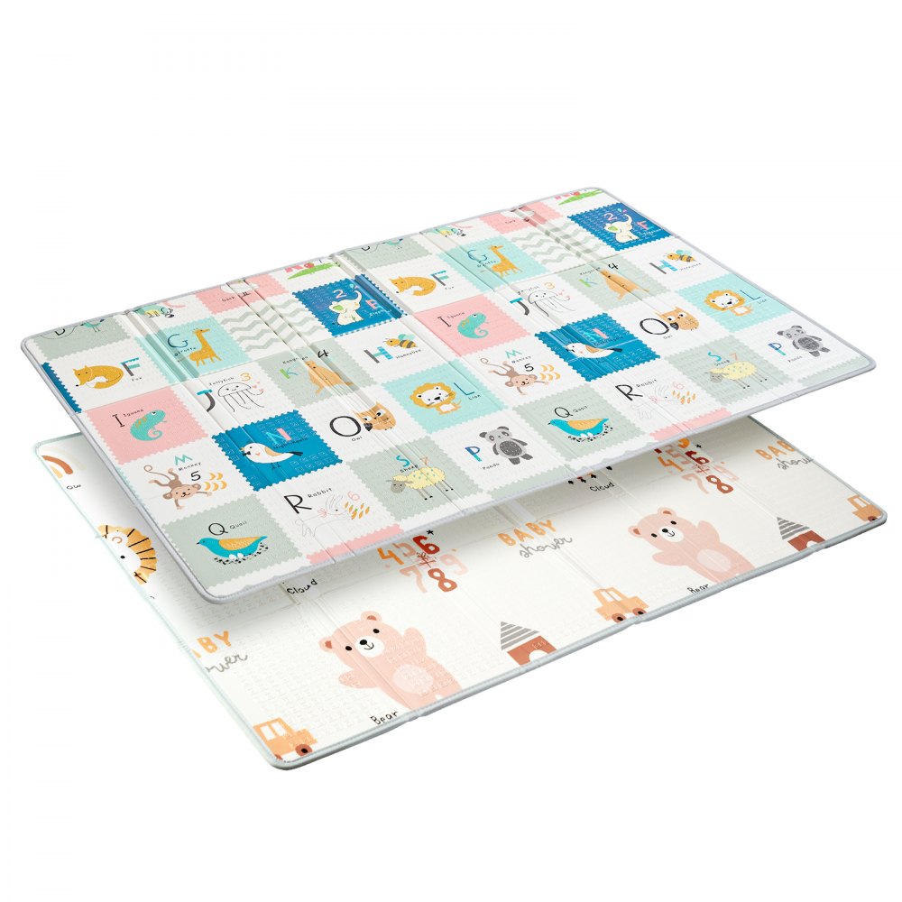 VEVOR Baby Play Mat, 51""x79"" Baby Crawling Mat, Non-Slip One-Piece Foam Baby Playmat, Foldable Portable Reversible Floor Mat with Travel Bag, Waterproof Activity Playmats for Babies, Toddlers, Infants