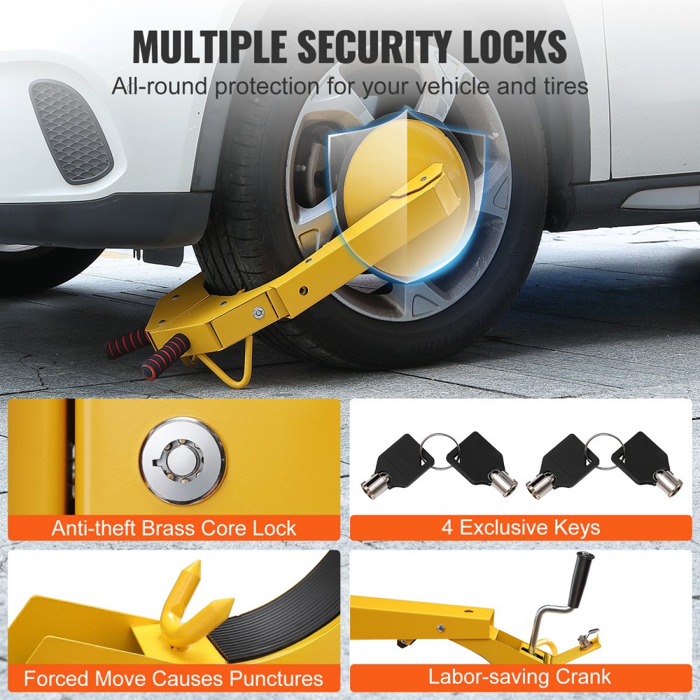 VEVOR Wheel Lock Clamp, 2-Pack Trailer Wheel Lock, Heavy-Duty Anti Theft Tire Lock, Adjustable Tire Boot Lock Tire Claw, Trailer Wheel Locks for RV Trailers, Cars, Trucks, SUVs