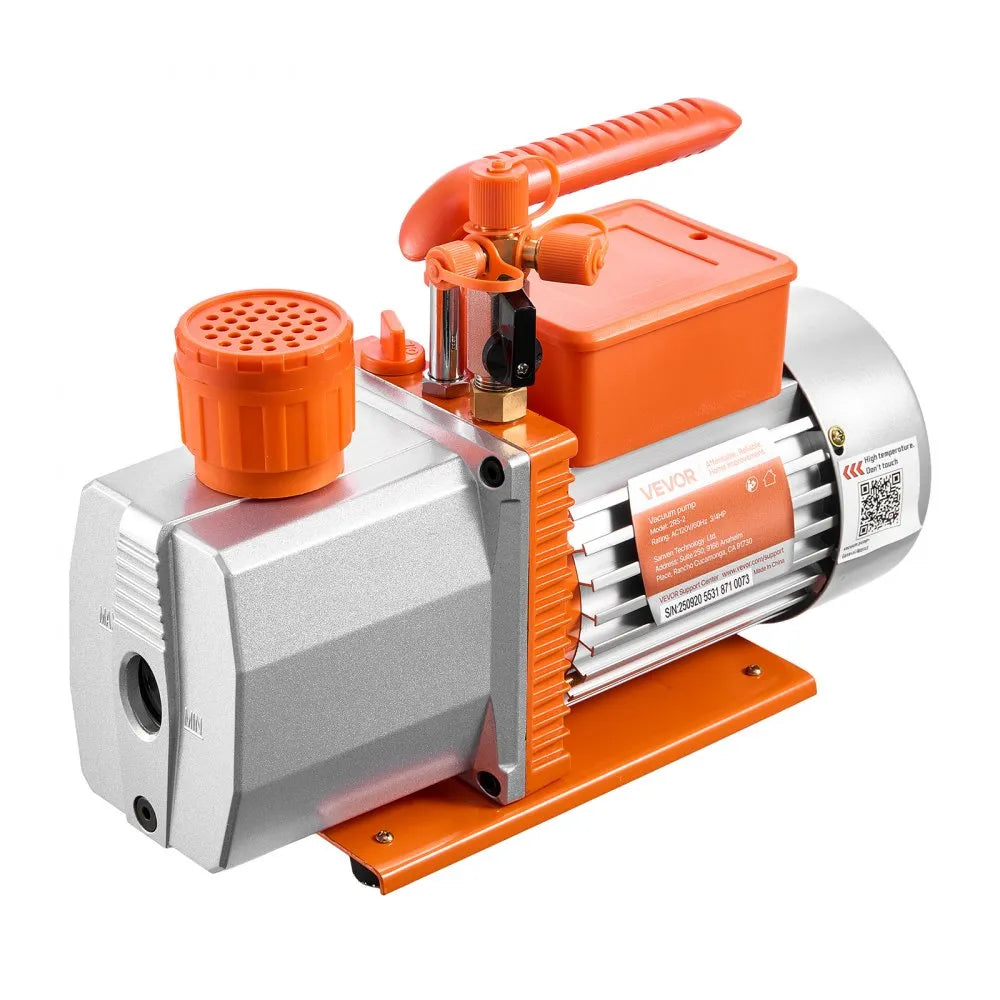 VEVOR Vacuum Pump, 7 CFM 3/4 HP, HVAC Two Stage Rotary Vane AC Vacuum Pump, for R134a R22 R410a R1234YF R32, 4 Pole Motor, for Automotive Air Conditioner Maintenance Resin Degassing, Oil Included