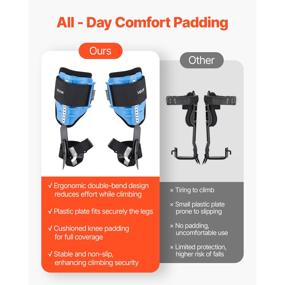 VEVOR Tree Climbing Spikes, Height-Adjustable Tree Climbing Gear with Straps & Padding Cushion, 350 lbs Load Capacity, Heavy Duty Steel Climb Spurs Arborist Equipment for Fruit Picking Hunting