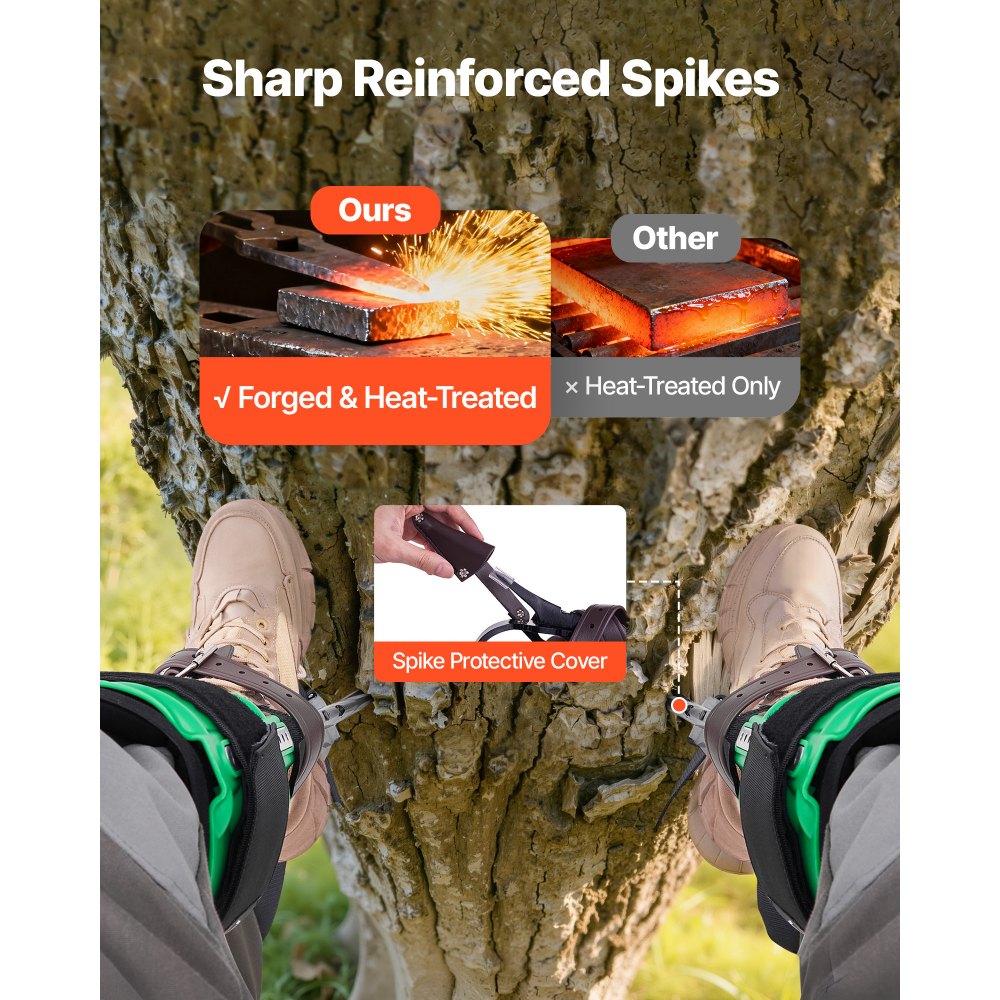 VEVOR Tree Climbing Spikes Set, Height-Adjustable Tree Climbing Gear with Straps & Spike Protectors, 350 lbs Load Capacity, Heavy Duty Steel Climb Spurs Arborist Equipment for Fruit Picking Hunting