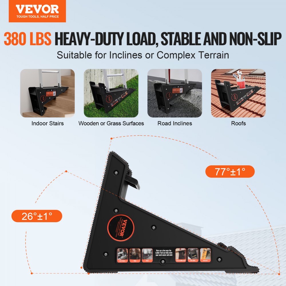 VEVOR Ladder Levler, 380lbs Load PP Ladder Leveling Tool, Pitch Hopper, Stair Ladder Stabilizer with Storage, Easy to Use Stable Platform for All Surfaces,Extension Ladder Accessory for Uneven Ground