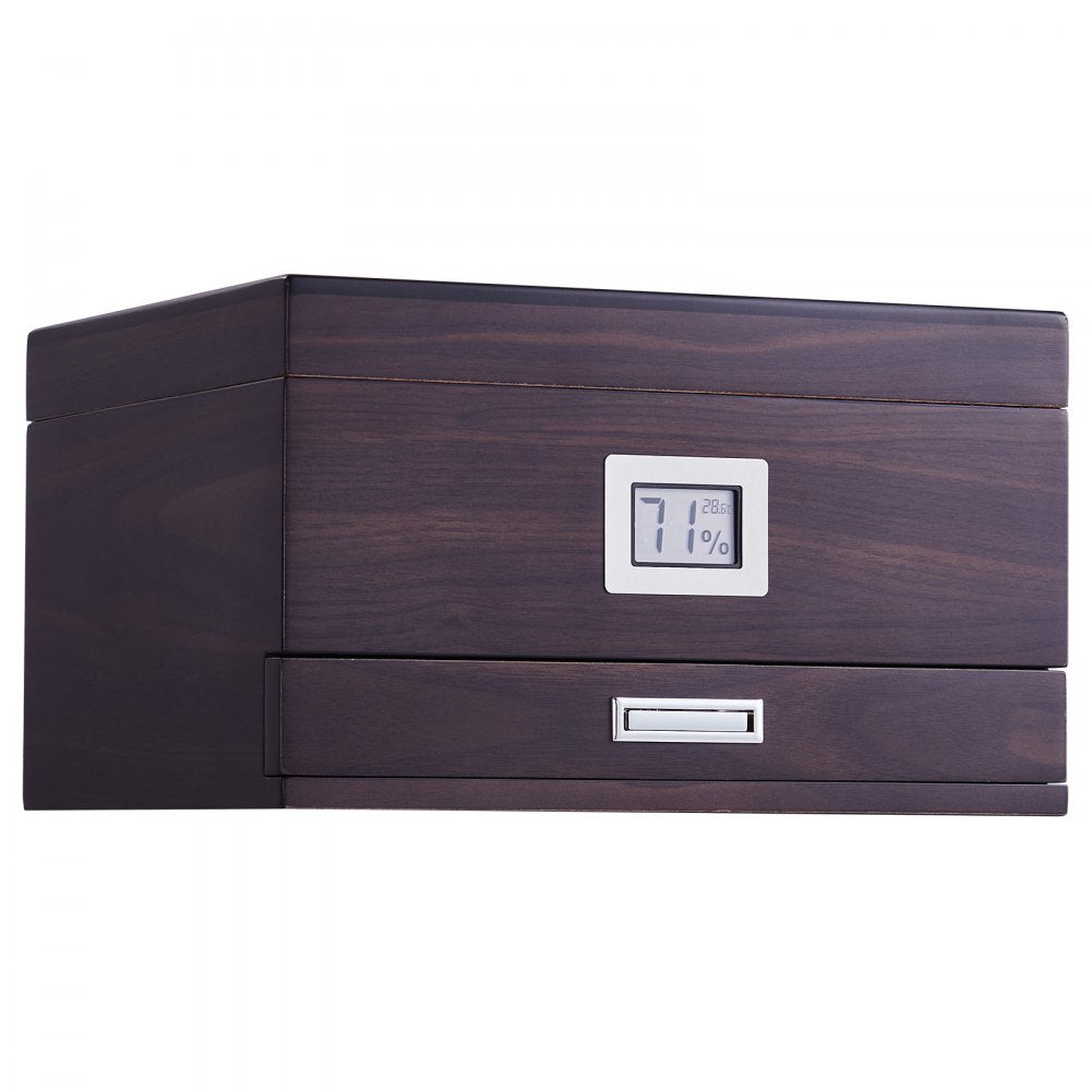 VEVOR Cigar Humidor, Glass Top Cigar Humidor Box, Handmade Spanish Cedar Wood Cigar Desktop Box, Cigar Storage Case with Humidifier, Hygrometer, Divider and Accessory Drawer, 30-50 Cigars