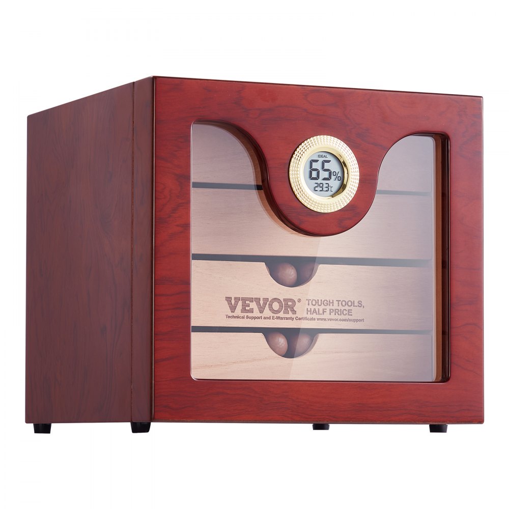 VEVOR Cigar Humidor Cabinet, Handmade Spanish Cedar Wood Cigar Humidor for 50-100 Cigars, Glass Cigar Desktop Storage Case with Digital Humidifier, Hygrometer and Shelves, Great Gift for Men