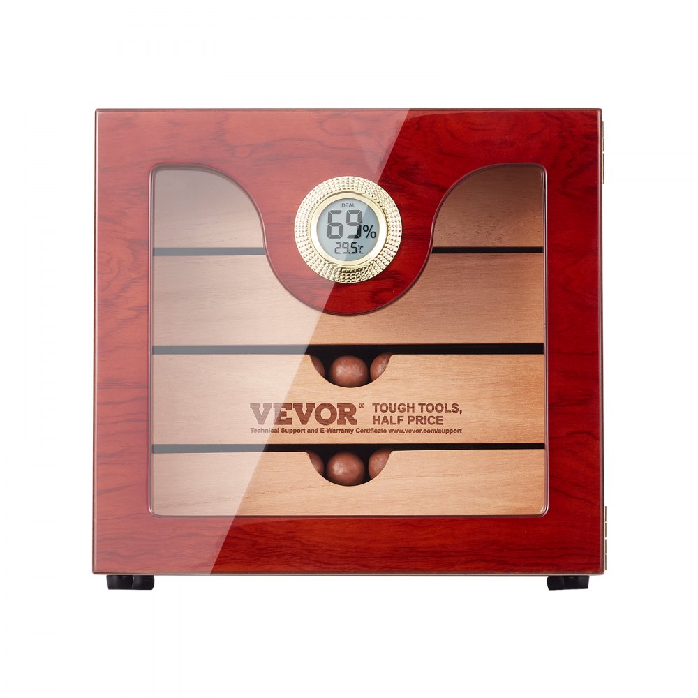 VEVOR Cigar Humidor Cabinet, Handmade Spanish Cedar Wood Cigar Humidor for 50-100 Cigars, Glass Cigar Desktop Storage Case with Digital Humidifier, Hygrometer and Shelves, Great Gift for Men