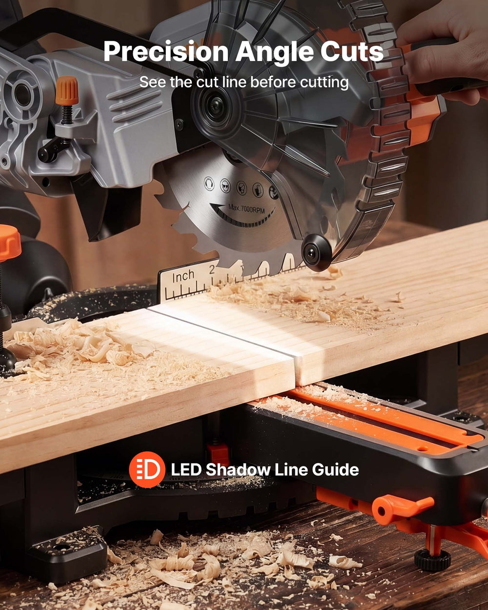 VEVOR Sliding Compound Miter Saw, 7-1/4 inch Blade, DC 18.5V Cordless Miter Saw, with LED Precision Alignment, Adjustable Angles, Battery and Charger Included, for Cutting Wood, Metals, Laminates