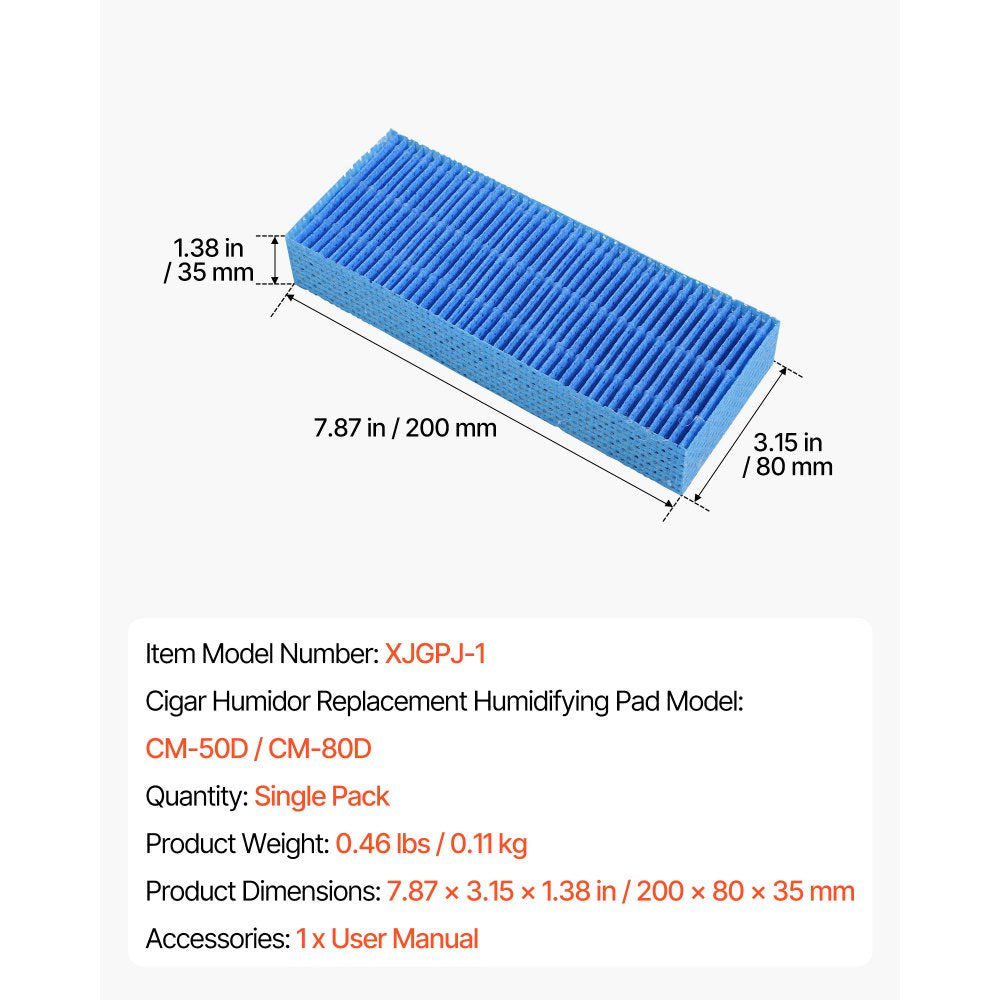 VEVOR Humidifier Replacement Filter, Single Pack Humidifying Pad for CM-50D/CM-80D Cigar Humidor Water Tanks, 3D Multi-Layer Honeycomb Mesh, Cigar Flavor Preservation, Cut-to-Fit for Your Humidor