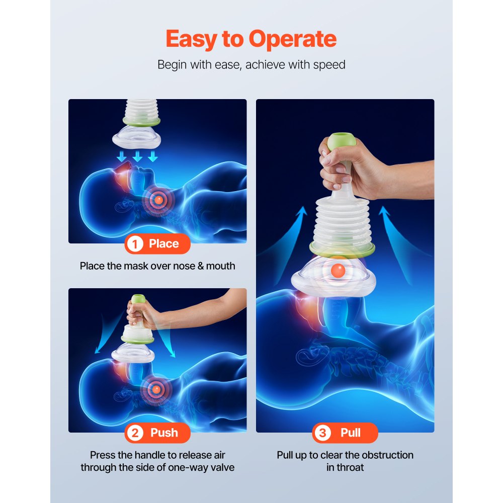 VEVOR Choking Rescue Device, Portable Airway Clear Anti Choking Suction Device with 2 Multi-size Masks and 1 Storage Bag, First Aid Kit for Removing Blocked Objects, for Home, School, Travel