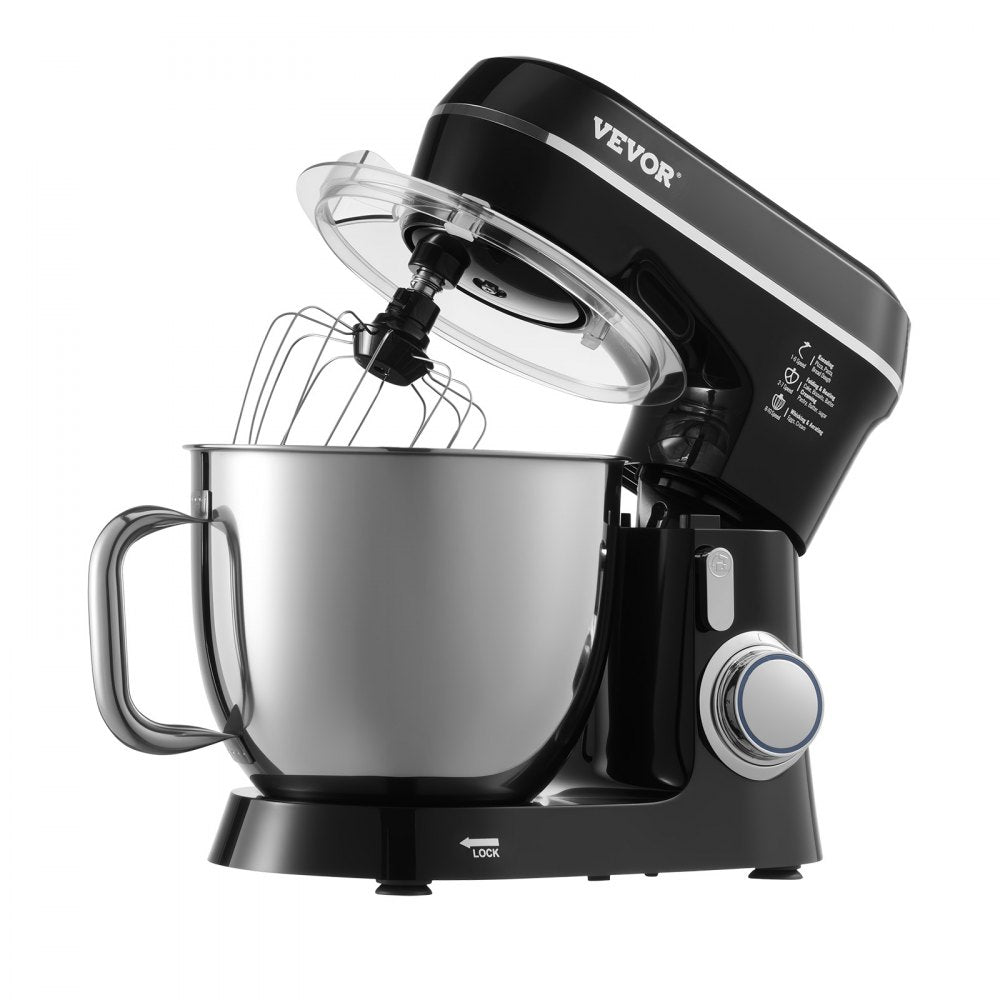 VEVOR Stand Mixer, 5.3QT + 4.4QT Two Stainless Steel Bowls, 10+P Speeds Tilt-head Food Mixer, Kitchen Mixer with Dough Hook, Wire Whip, Beater, Scraper, Household Stand Mixer for Baking Mixing, Black