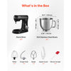 VEVOR Stand Mixer, 5QT Dough Mixer, 10+P Speeds Tilt-head Food Mixer, Kitchen Mixer with Stainless Steel Bowl, Dough Hook, Wire Whip, Beater, Scraper, Household Stand Mixer for Baking Mixing, Black