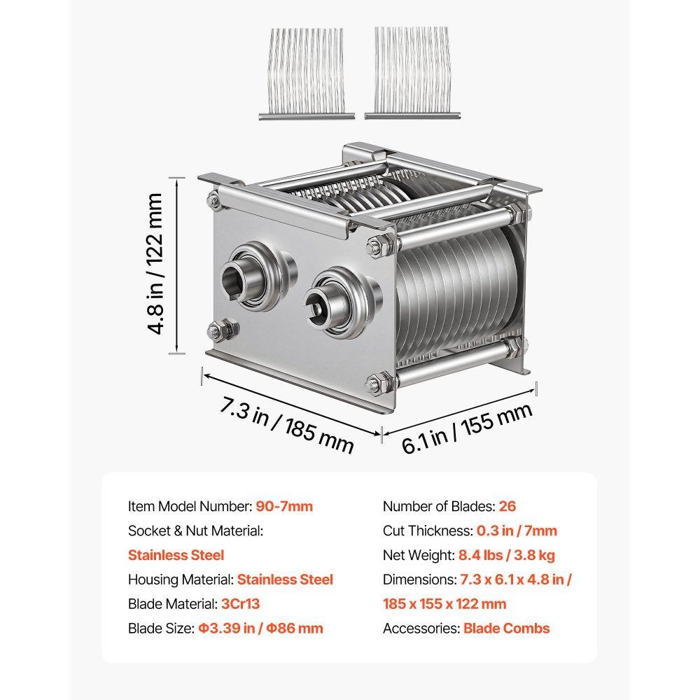 VEVOR Meat Cutter Machine Blade, 7 mm Replacement Commercial Blade for Model 90 Food Slicer, Stainless Steel, for Boneless Meat, Soft Vegetables
