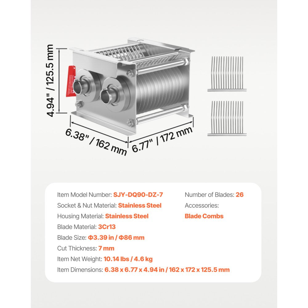 VEVOR Meat Cutter Machine Blade, 7 mm Blade for Commercial Meat Cutter, One Set Blade for SJY-DQ90 Meat Cutting Machine, Stainless Steel, Cutter Slicer Blade Set for Boneless Meat, Soft Vegetables