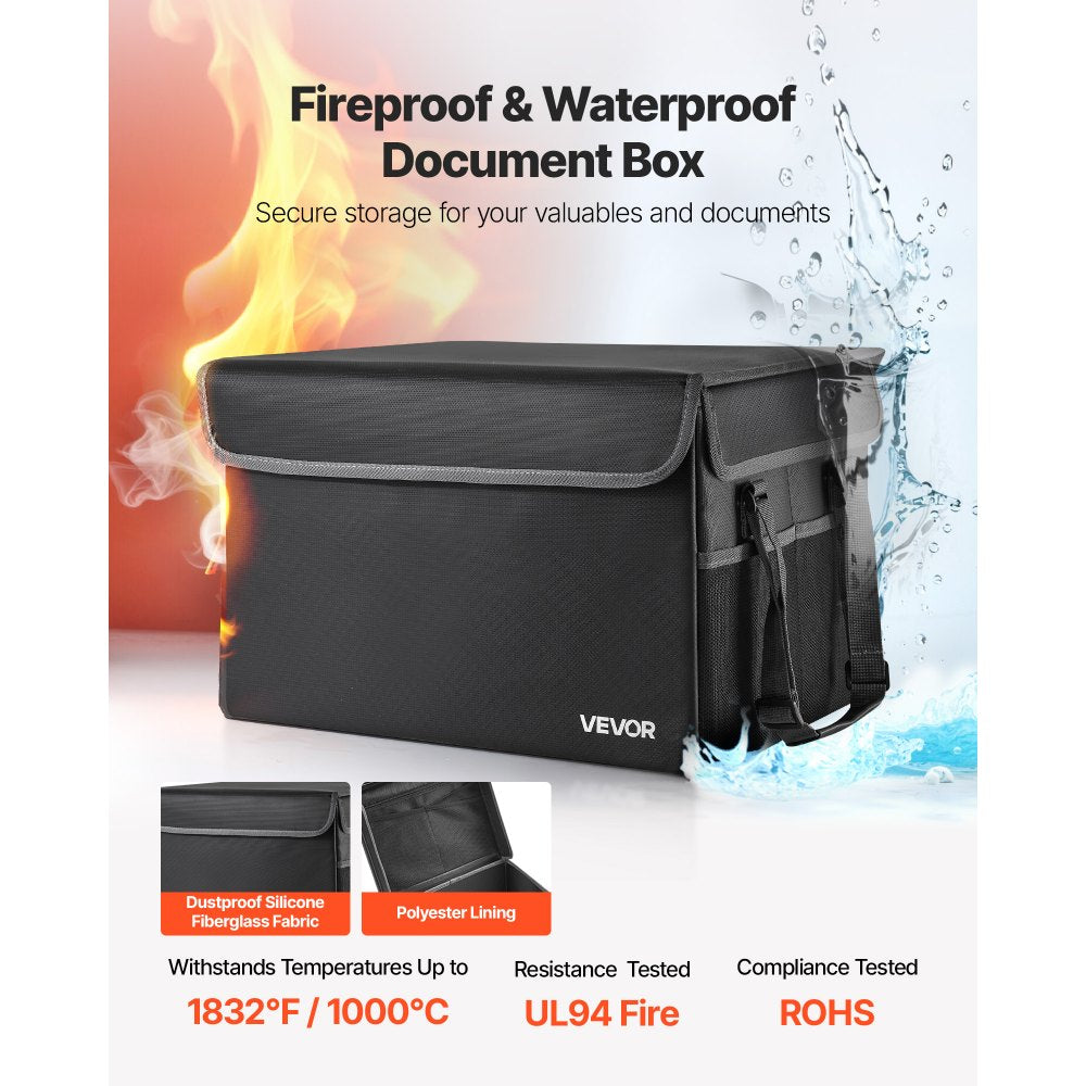 VEVOR Fireproof Document Box, 1832 ℉ Heat Insulated Fireproof & Waterproof Box, Space-Saving and Foldable Design, Portable Home Office Travel File Organizer, for Passports, Important Documents, Files