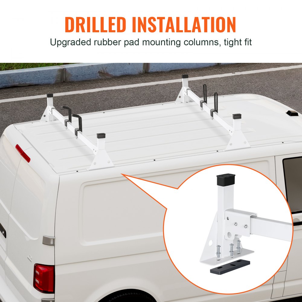 VEVOR Trailer Ladder Rack, 54" 2 Crossbars Ladder Roof Rack, Heavy-duty Steel Van Roof Ladder Rack, 600 lbs Capacity Van Ladder Rack with Straps, Fit for Ford Transit 150, 250, 350, 2015-2022