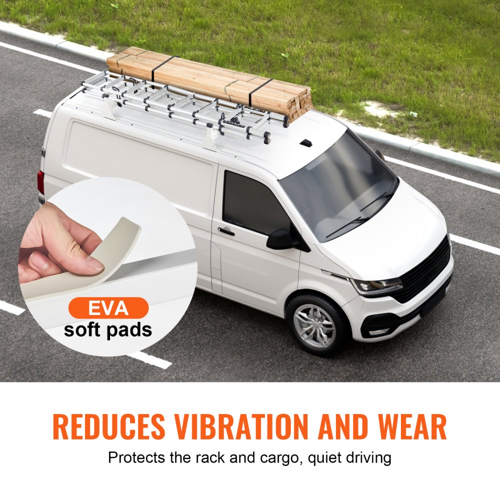 VEVOR Trailer Ladder Rack, 54" 2 Crossbars Ladder Roof Rack, Heavy-duty Steel Van Roof Ladder Rack, 600 lbs Capacity Van Ladder Rack with Straps, Fit for Ford Transit 150, 250, 350, 2015-2022