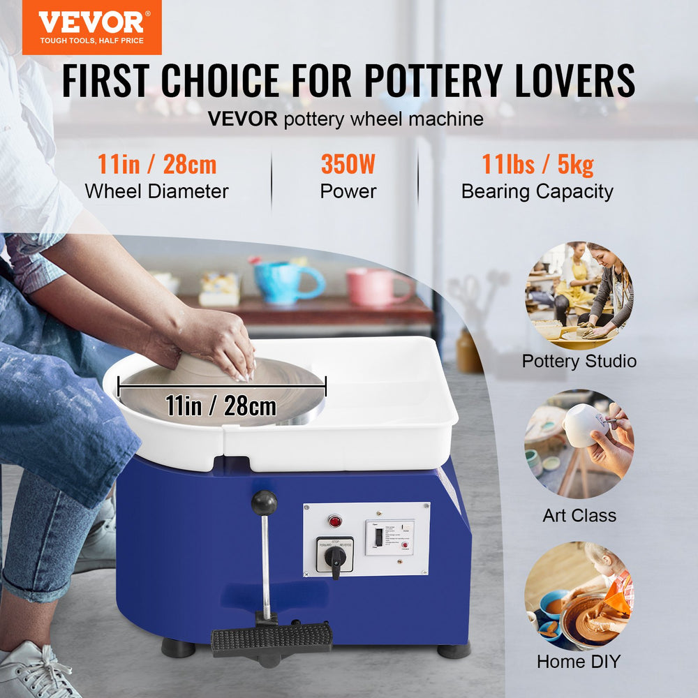 VEVOR Pottery Wheel, 350W, 11 in Clay Wheel Forming Machine, 60-300 RPM Adjustable Speed with Handle and Pedal Control, ABS Detachable Basin, Accessory Kit for Adults and Beginners Craft DIY, Blue