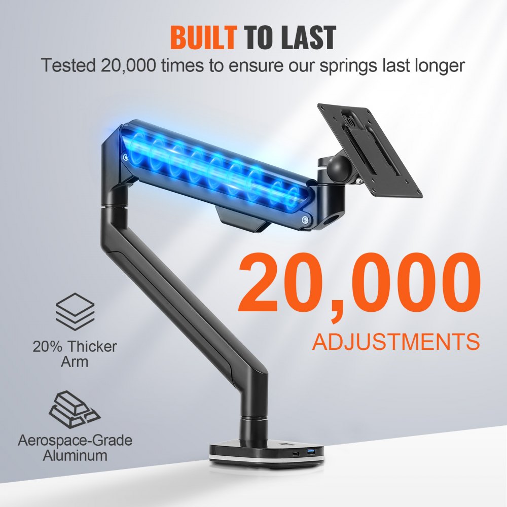 VEVOR Single Monitor Mount with USB, Supports 13"-35" Screen, Adjustable Gas Spring Monitor Arm, Holds up to 26.4 lbs, Monitor Arm Desk Mount with C-Clamp/Grommet Mounting Base, VESA Mount 75/100mm