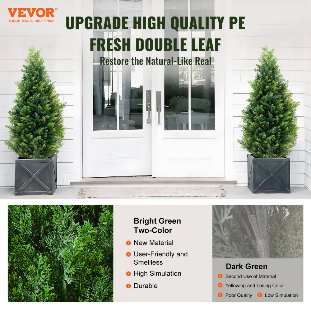 VEVOR Artificial Cedar Topiary Tree, 36 inch Tall (2 Pieces), with Extra Leaves & Pot Faux Evergreen Fake Pine Cypress Trees Plant, UV Rated Artificial Greenery Set for Home Decor Indoor/Outdoor