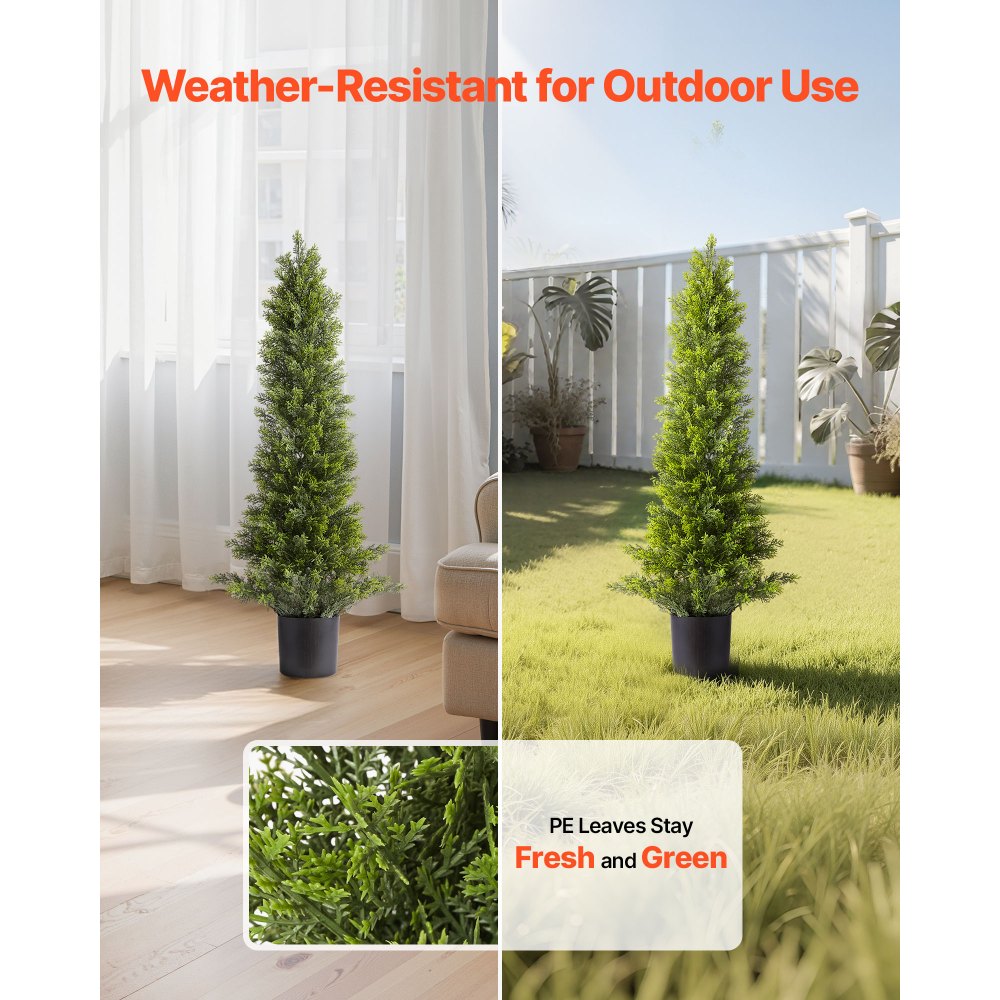 VEVOR Artificial Topiary Cedar Trees, 36 inch 2 Set Faux Pine Shrubs Plants, Fake Silk Tree Look Real, Easy Assembly for Decor Front Porch Outdoor Patio Garden Balcony Backyard Indoor Office