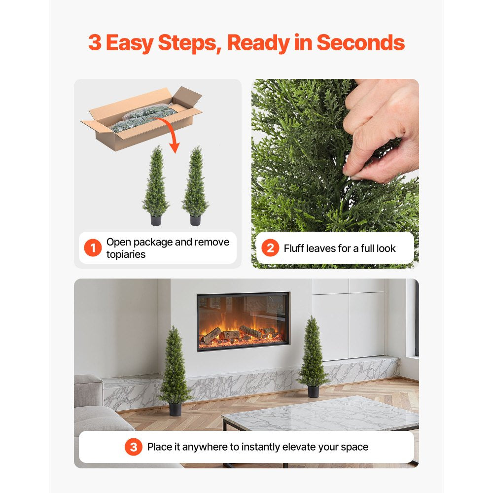 VEVOR Artificial Topiary Cedar Trees, 36 inch 2 Set Faux Pine Shrubs Plants, Fake Silk Tree Look Real, Easy Assembly for Decor Front Porch Outdoor Patio Garden Balcony Backyard Indoor Office