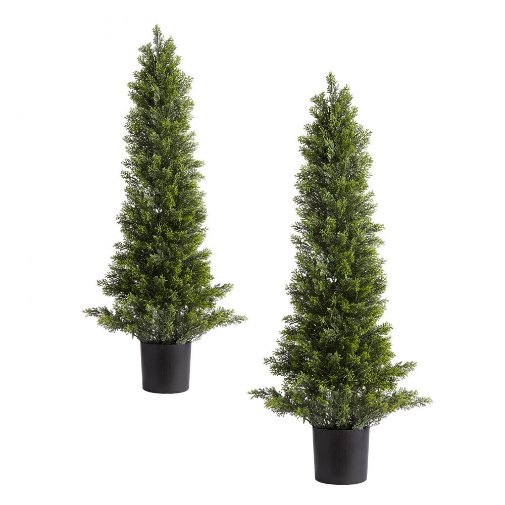 VEVOR Artificial Topiary Cedar Trees, 36 inch 2 Set Faux Pine Shrubs Plants, Fake Silk Tree Look Real, Easy Assembly for Decor Front Porch Outdoor Patio Garden Balcony Backyard Indoor Office