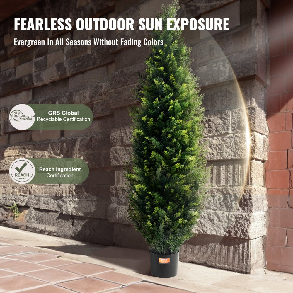 VEVOR Artificial Cedar Topiary Tree, 48 inch Tall (2 Pieces), with Extra Leaves & Pot Faux Evergreen Fake Pine Cypress Trees Plant, UV Rated Artificial Greenery Set for Home Decor Indoor/Outdoor