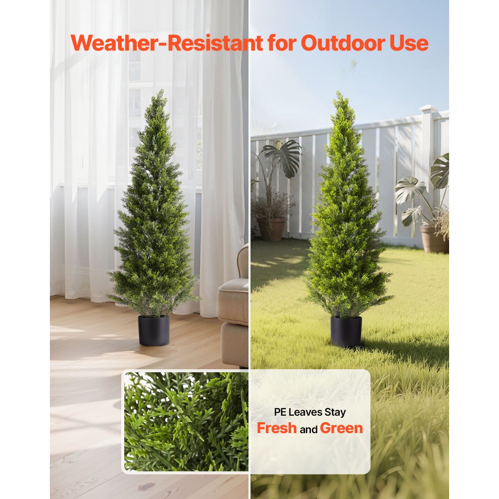 VEVOR Artificial Topiary Cedar Trees, 48 inch 2 Set Faux Pine Shrubs Plants, Fake Silk Tree Look Real, Easy Assembly for Decor Front Porch Outdoor Patio Garden Balcony Backyard Indoor Office