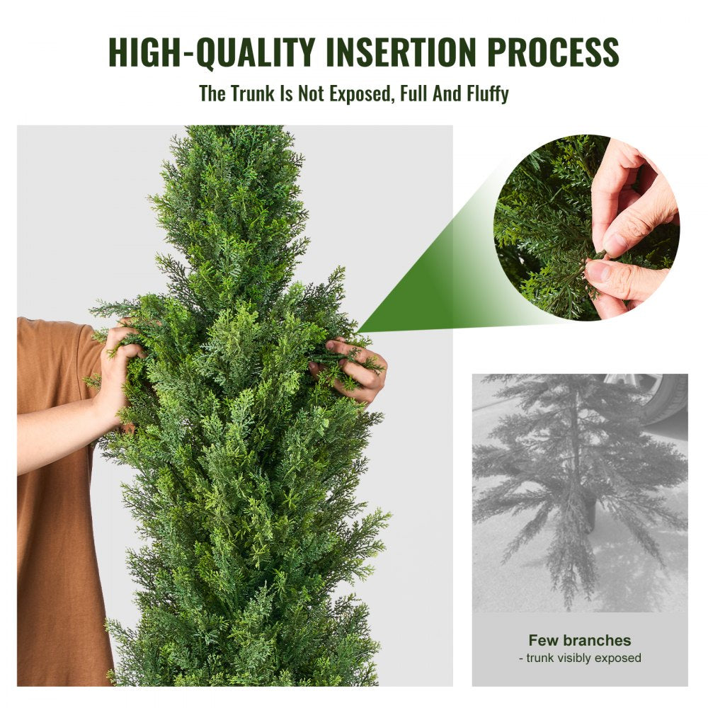 VEVOR Artificial Cedar Topiary Tree, 60 inch Tall (2 Pieces), with Extra Leaves & Pot Faux Evergreen Fake Pine Cypress Trees Plant, UV Rated Artificial Greenery Set for Home Decor Indoor/Outdoor
