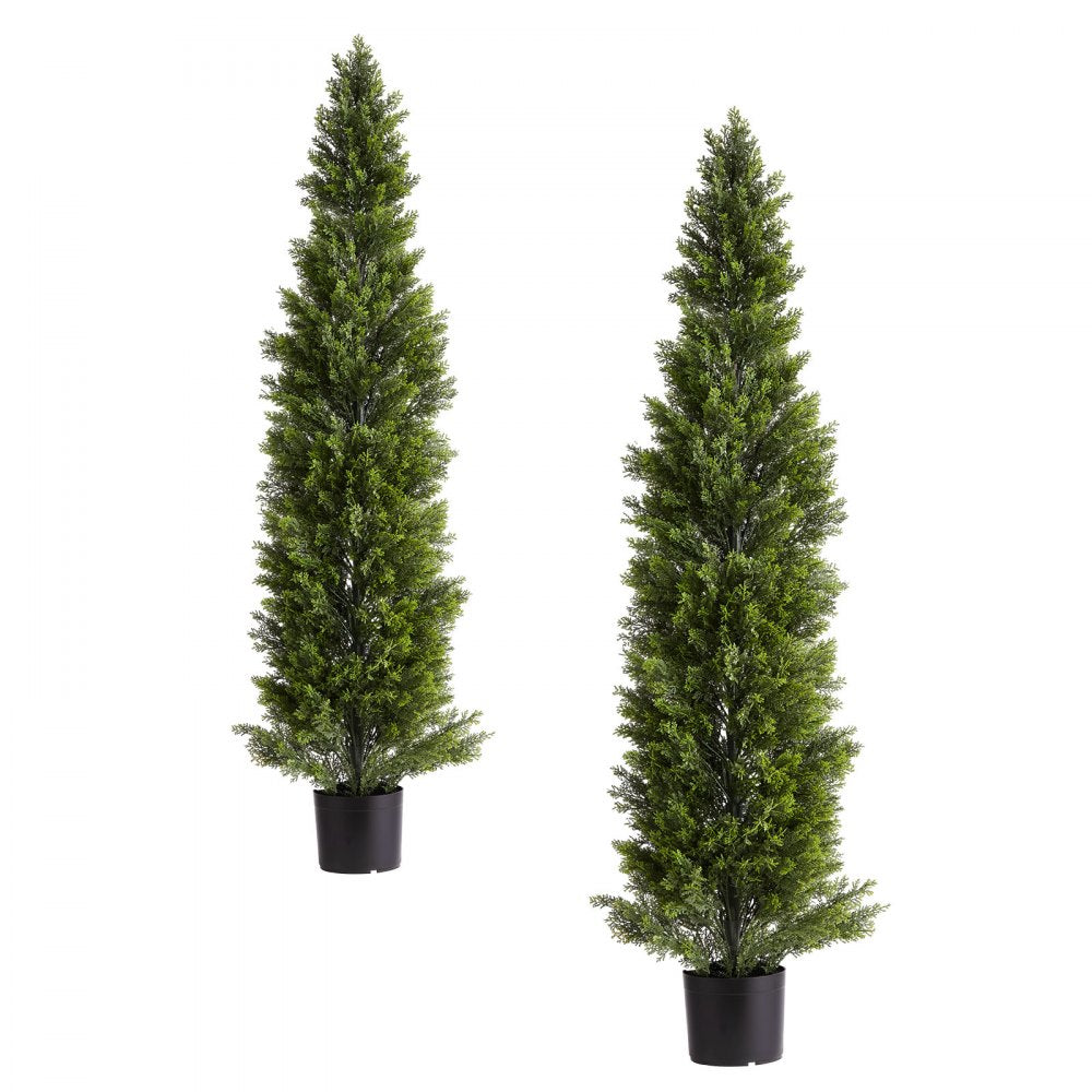 VEVOR Artificial Topiary Cedar Trees, 60 inch 2 Set Faux Pine Shrubs Plants, Fake Silk Tree Look Real, Easy Assembly for Decor Front Porch Outdoor Patio Garden Balcony Backyard Indoor Office