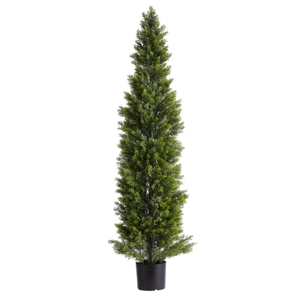 VEVOR Artificial Topiary Cedar Trees, 60 inch 2 Set Faux Pine Shrubs Plants, Fake Silk Tree Look Real, Easy Assembly for Decor Front Porch Outdoor Patio Garden Balcony Backyard Indoor Office