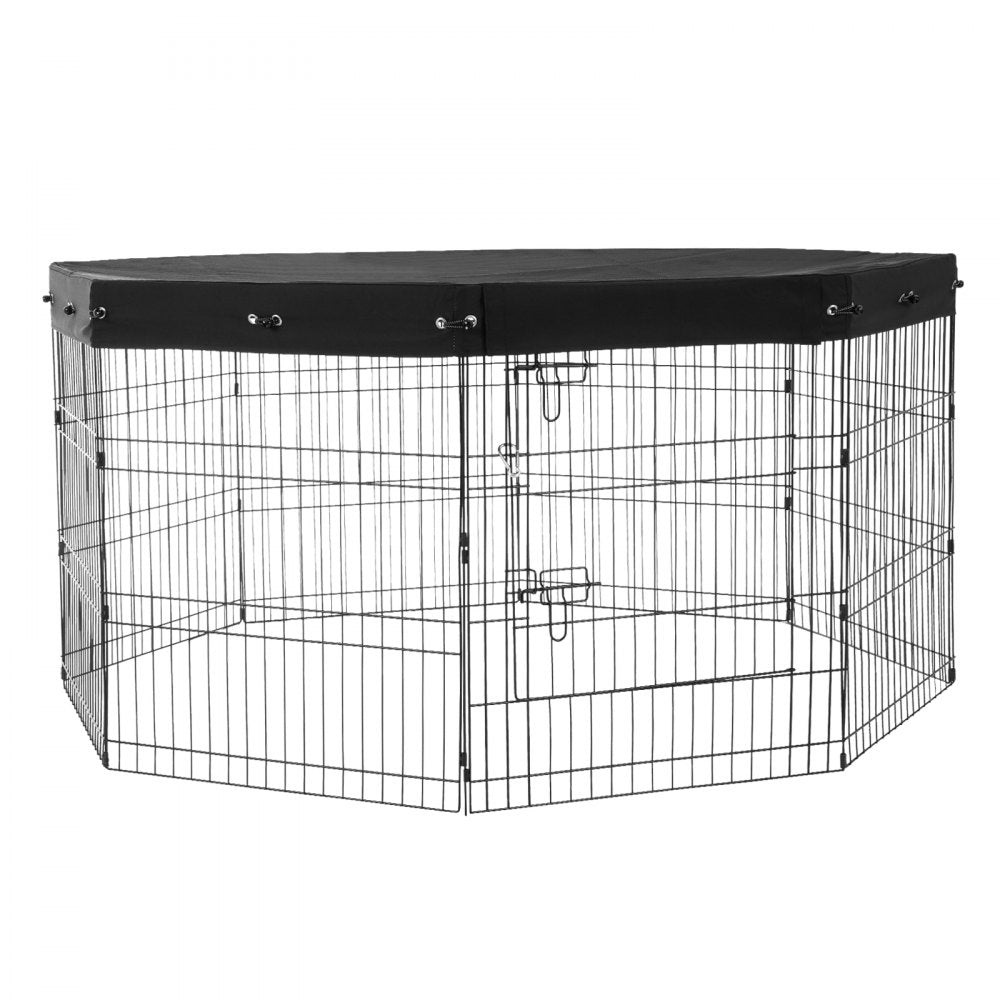 VEVOR Dog Playpen, 8 Pcs 30"H x 24"W Panels Foldable Metal Pet Exercise Pen, Dog Fence Indoor and Outdoor Pen with Door, 600D Oxford Fabric Top Cover, Pet Playpen for Dogs, Cats, Other Small Animals