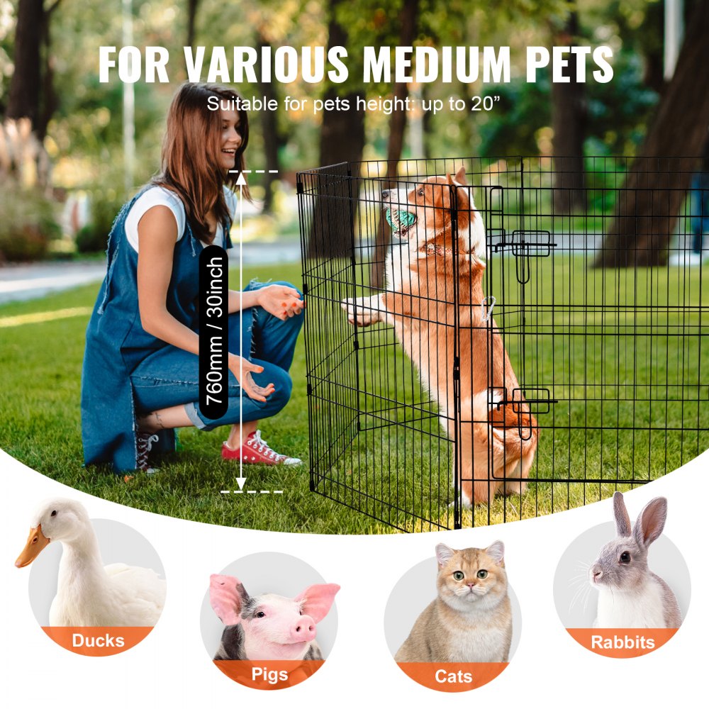 VEVOR Dog Playpen, 8 Pcs 30"H x 24"W Panels Foldable Metal Pet Exercise Pen, Dog Fence Indoor and Outdoor Pen with Door, Bottom Pad and Top Cover, Pet Playpen for Dogs, Cats, Other Small Animals