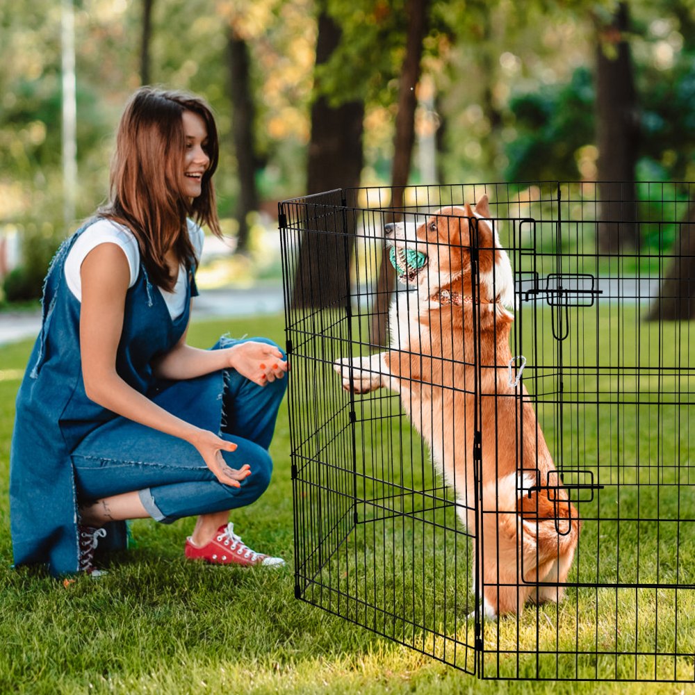 VEVOR Dog Playpen, 8 Pcs 30"H x 24"W Panels Foldable Metal Pet Exercise Pen, Dog Fence Indoor and Outdoor Pen with Door, Bottom Pad and Top Cover, Pet Playpen for Dogs, Cats, Other Small Animals