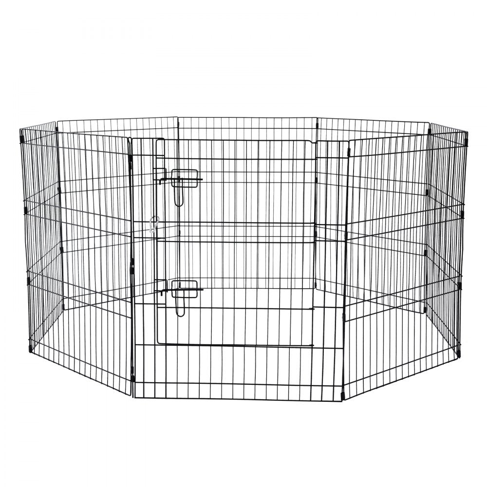 VEVOR Dog Playpen, 8 Pcs 30"H x 24"W Panels Foldable Metal Pet Exercise Pen, Dog Fence Indoor and Outdoor Pen with Door, Bottom Pad and Top Cover, Pet Playpen for Dogs, Cats, Other Small Animals