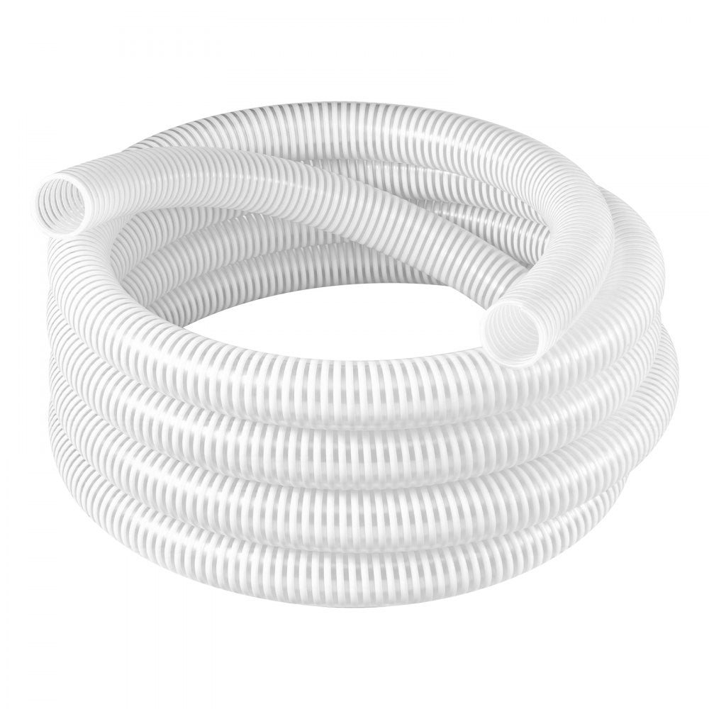 VEVOR Suction Hose 2" x 25 ft Heavy Duty PVC Suction Pump Hose Assembly, for Swimming Pools Trash Pump, Water Transfer, High Pressure Resistance, Weather-Proof & Burst-Resistant, with Clamps, White