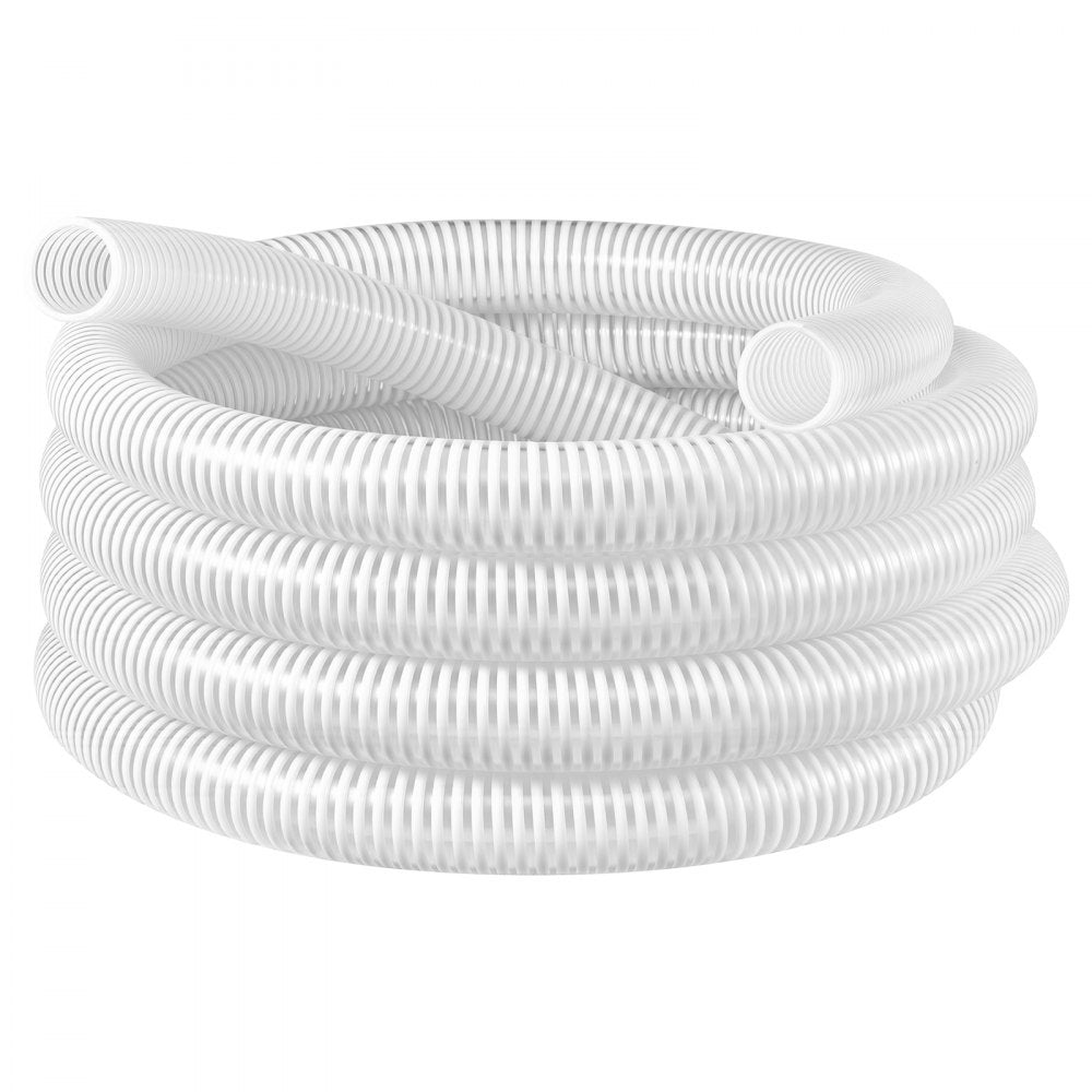 VEVOR Suction Hose 2" x 25 ft Heavy Duty PVC Suction Pump Hose Assembly, for Swimming Pools Trash Pump, Water Transfer, High Pressure Resistance, Weather-Proof & Burst-Resistant, with Clamps, White