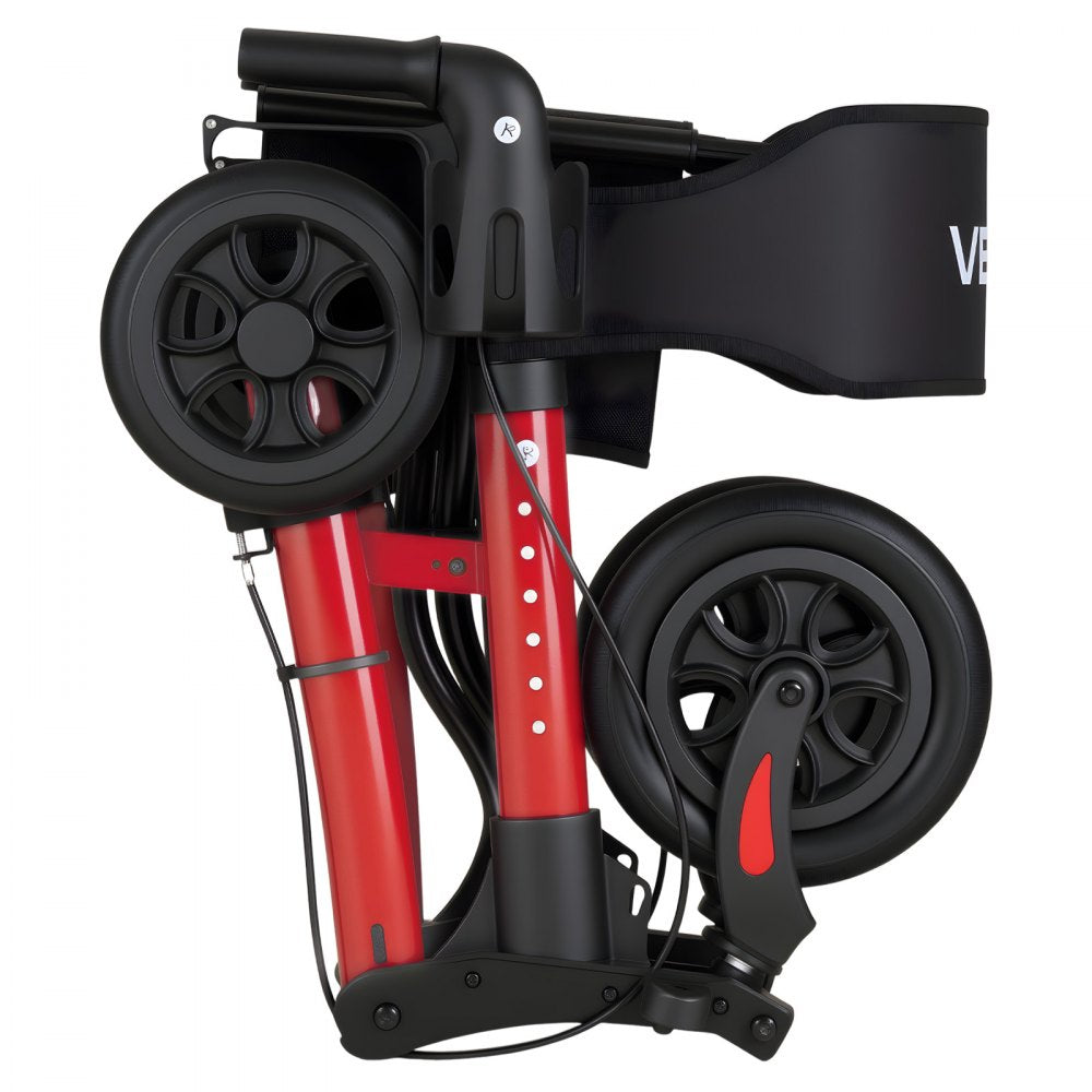 VEVOR Rollator Walker with Seat for Seniors, Ultra Compact 3-Fold Rolling Walker, Lightweight Aluminum Mobility Walking Aid with PU Solid Wheels, Adjustable Handle, Cup & Cane Holder - Supports 300LBS