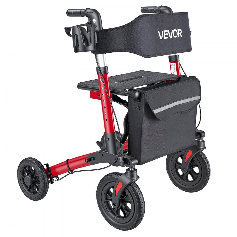 VEVOR Rollator Walker with Seat for Seniors, Ultra Compact 3-Fold Rolling Walker, Lightweight Aluminum Mobility Walking Aid with PU Solid Wheels, Adjustable Handle, Cup & Cane Holder - Supports 300LBS