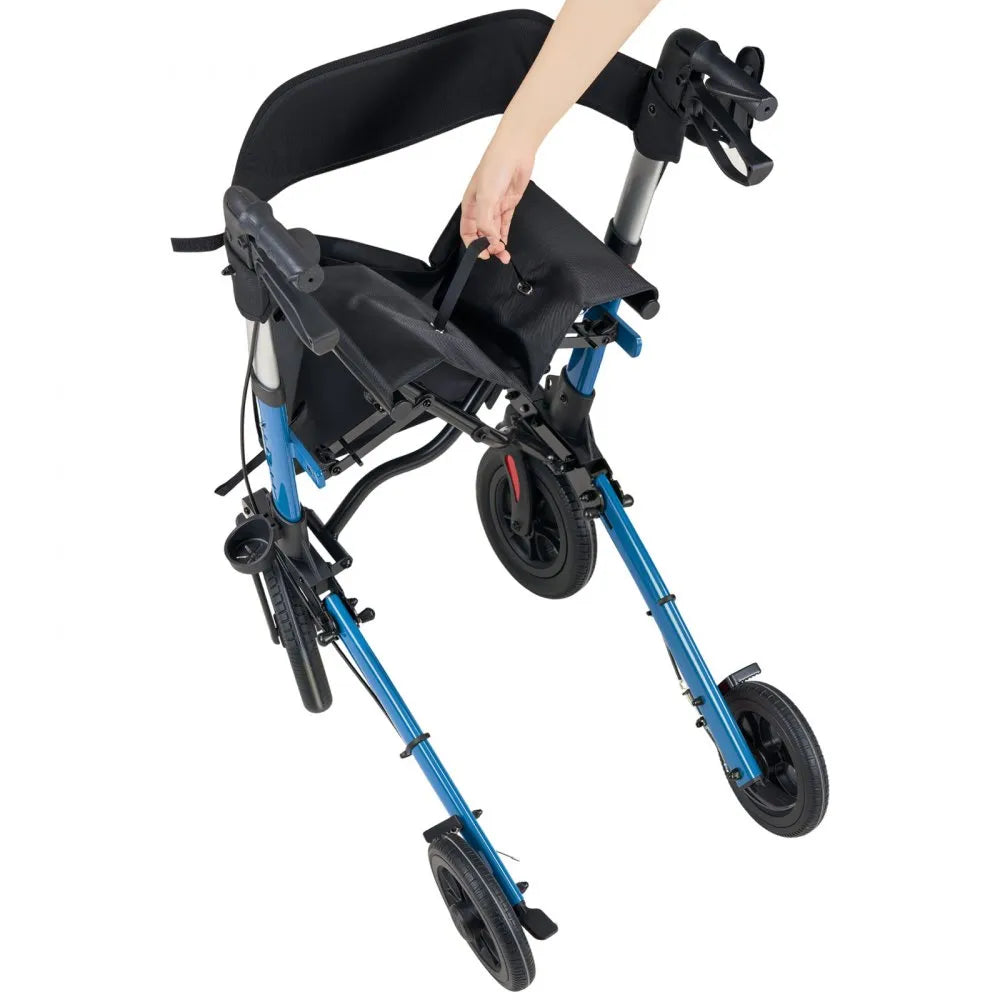 VEVOR Rollator Walker with Seat for Seniors, Ultra Compact 3-Fold Rolling Walker, Lightweight Aluminum Mobility Walking Aid with PU Solid Wheels, Adjustable Handle, Cup & Cane Holder - Supports 300LBS
