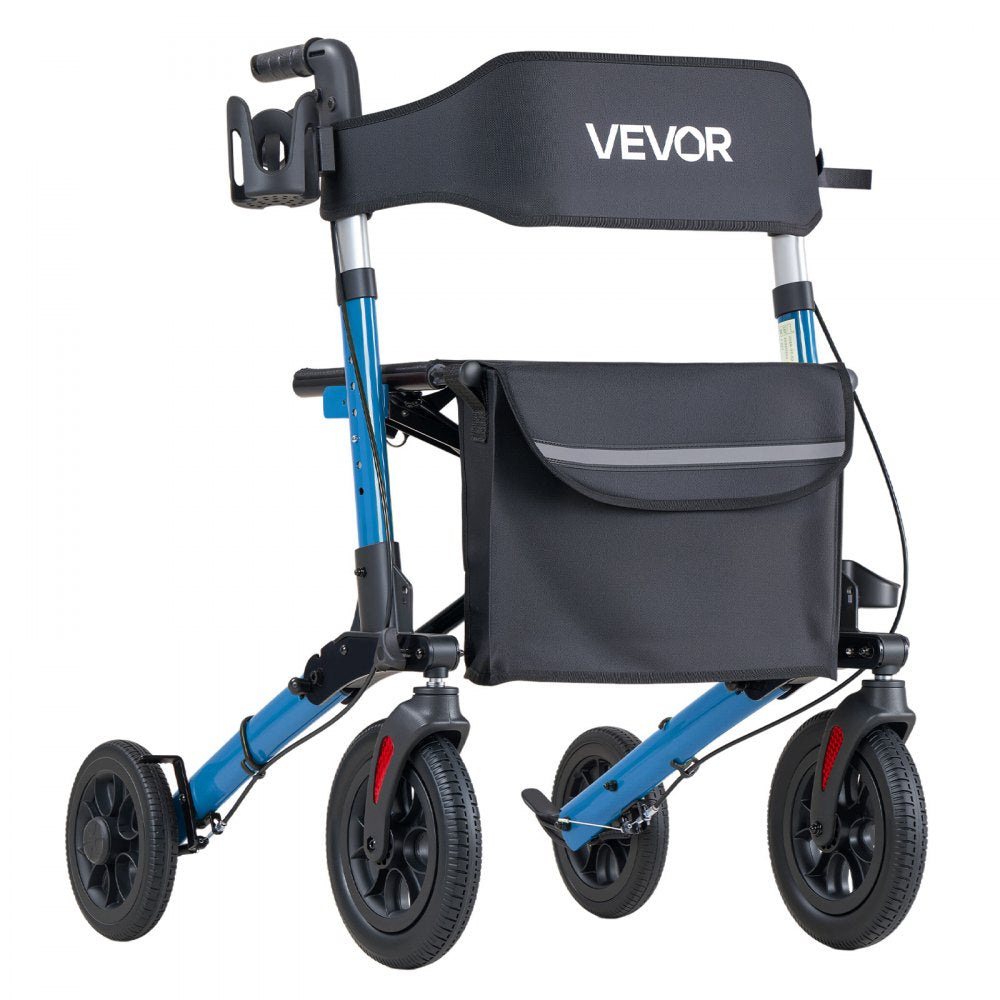 VEVOR Rollator Walker with Seat for Seniors, Ultra Compact 3-Fold Rolling Walker, Lightweight Aluminum Mobility Walking Aid with PU Solid Wheels, Adjustable Handle, Cup & Cane Holder - Supports 300LBS