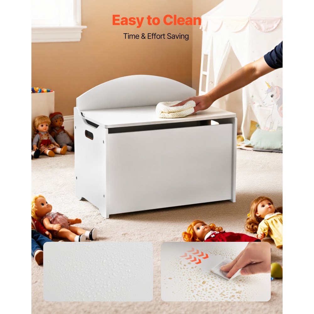 VEVOR Kids Storage Bench, Wooden Toy Box Chest with Backrest, Large Storage Cabinet with Safety Hinge, Toddlers Storage Bench for Playroom, Living Room or Entryway, 23.5 x 14.5 x 21.46 in, White