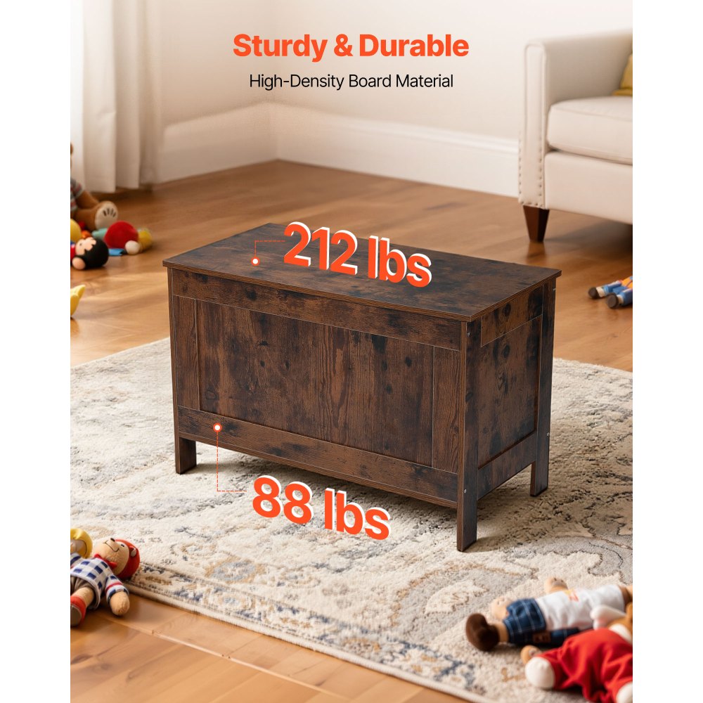VEVOR Kids Storage Bench, Wooden Toy Box Chest, Large Storage Cabinet with Safety Hinge, Toddlers Retro Storage Bench for Playroom, Living Room or Entryway, 29.7 x 15.3 x 18.9 in, Easy Assembly, Brown